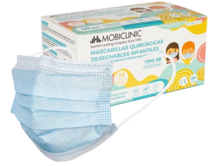 Mascarilla tricapa infantil rectangular Azul tipo IIR 50u