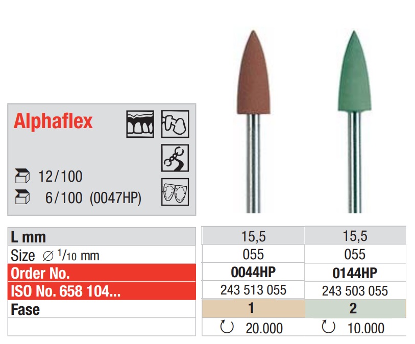 Alphaflex Pulidor Aleaciones preciosas Forma Bala HP 12u EDENTA