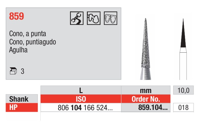 Fresas diamantadas Fig. 859 Grano medio Cono puntiagudo HP 3u Edenta