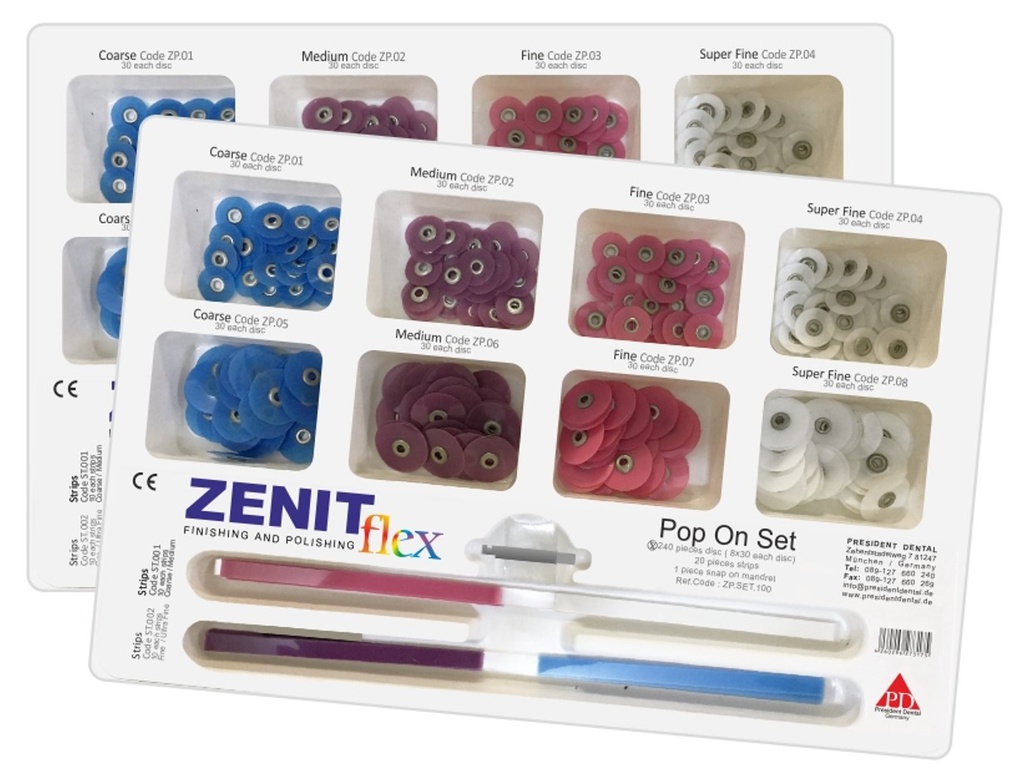 Kit discos de pulido para composite Zenit Flex Pop On( 240 discos + mandril + 20 strips )