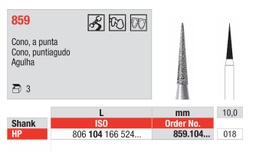 [859.104.018] Fresas diamantadas Fig. 859 Grano medio Cono puntiagudo HP 3u Edenta